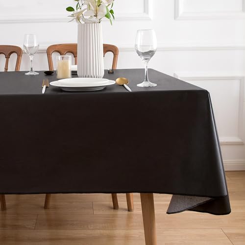 NLMUVW Vinyl Tablecloth with Flannel Backing, 100% Waterproof Square PVC Table Cloth Oil Proof Wipe Clean Table Cover for Dining Party Camping Outdoor, Black, 48 X 48 Inch