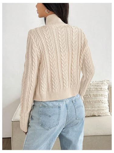 Image of MakeMeChic Women's Cropped Cable Knit Sweater Zip Cardigan Fall Clothes