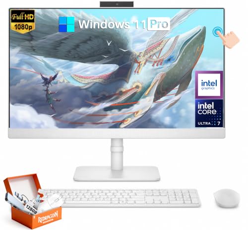 Image of HP Omnistudio 27 inch All-in-One Desktop Computer, Intel Core Ultra 7 355U(8 Core), 27 inch FHD Touchscreen Display, 64 GB DDR5 RAM, 2 TB SSD, Cotton White, Adjustable Height, Wi-Fi 7, Win 11 Pro, Accessories