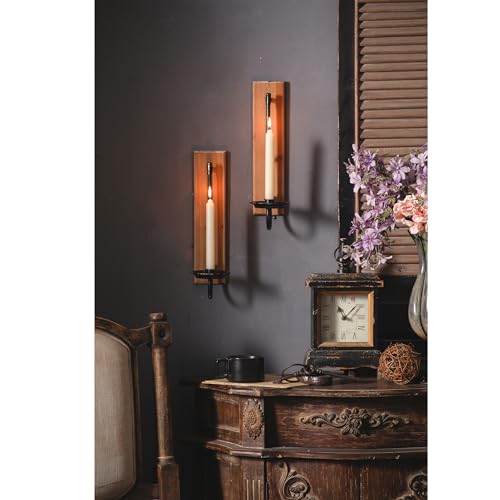 SOFE Hanging Metal Black Candle Holder Set of 2, Shabby Chic Design Rustic Wall Candle Sconces with Wood Board 13" Tall, Wall Mounted Tapered Candlestick Holders for Living Room, Fireplace by SOFE - Image 4