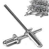 PDKKFF 150 Stück Alu Blindnieten 4.8x12mm Kuppelkopf Popnieten Silber mit Offenem Ende, Aluminium Nieten für Metall Kunststoff Holz Möbel Marine Auto Verbindung und Befestigung