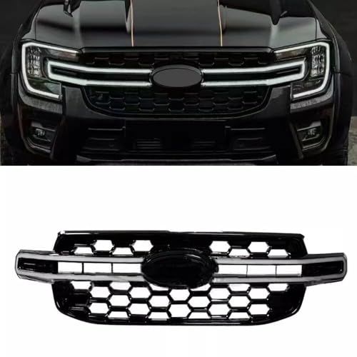 Upgrade With Light Front Grill Fit For Ford Ranger T9 2023 2024 2025 Front Mesh Grille Grid Front Bumper Grill Insert Grille