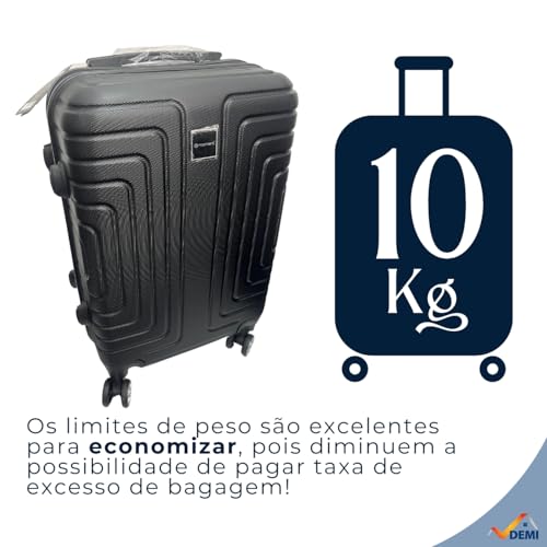 Kit 3 Malas de Viagem 10kg, 8Kg e Frasqueira 12 Polegadas Bolsa de Mão c/Trava de Senha FIbra Rígida
