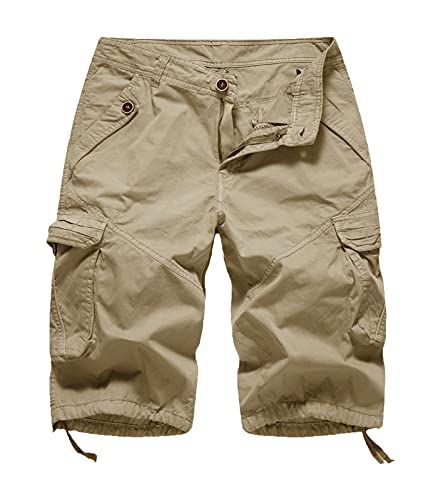 Women's Casual Twill Cotton Fitted Multi-Pockets Camouflage Bermuda Cargo Shorts Khaki US 8