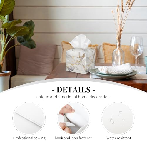 White Gold Marble Tissue Box Cover Square, Modern Abstract Marble Texture Tissue Box Holder Waterproof Leather Facial Paper Organizer Dispenser for Bathroom Home Car Nightstand Vanity Desk by sndheke - Image 3