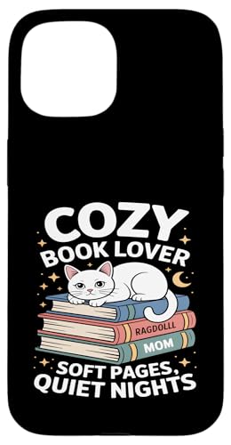 Cozy Book Lover Ragdoll Mom �\�t�g�y�[�W �Â��Ȗ� �X�}�z�P�[�X iPhone 15 �p
