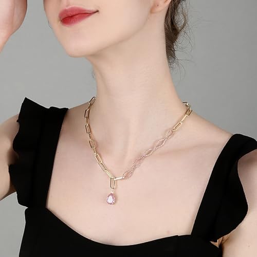Collier femme plaqué or chaîne maille rectangle pendentif infini rose