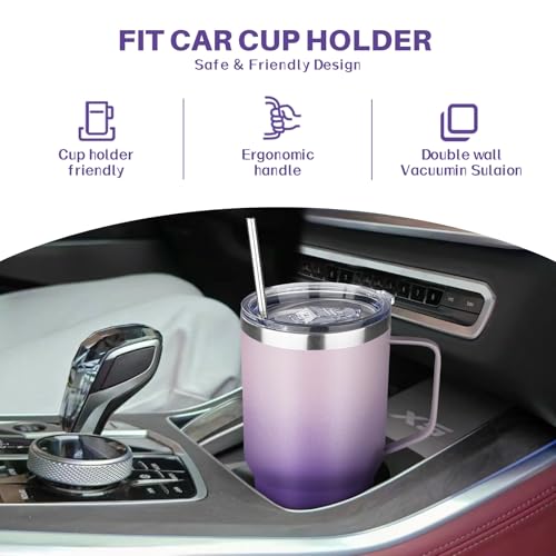 Image of 30 oz Tumbler with Handle, Stainless Steel Insulated Tumbler with Lid and Straw, Double Wall Vacuum Coffee Mug Tumbler, Insulated Coffee Thermal Cup for Cold and Hot (Light Dark Purple)