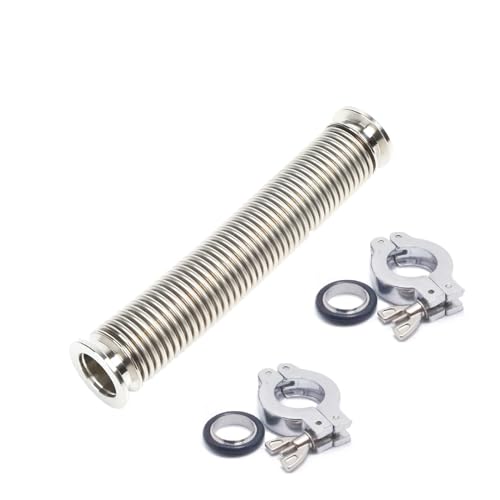 QMINOX KF25 Vacuum Hose Kit, 2-Pack 200mm SS304 Bellows with N25 Flanges, 2 Clamps, 2 Rings, 2 FKM O-Rings for Vacuum System
