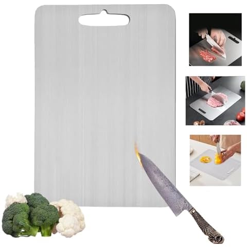 Titanium Cutting Boards Stainless Titanium Cutting Board for Kitchen Dishwasher Safe Double-Sided Titanium Metal Board Cutting Meats, Fruits And Vegetables Home Outdoor (18.1inch*11.8inch) Cover