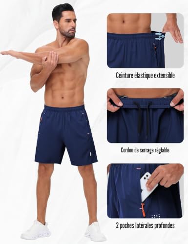 Short de sport homme respirant à séchage rapide avec poches zippées pour gym - 5