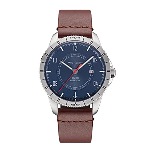 OROLOGIO PAUL HEWITT TIDE RUNNER - PHW510012 RESISTENZA ALL'ACQUA 10 ATM CINTURINO IN PELLE MARRONE CASSA IN ACCIAIO E QUADRANTE BLU