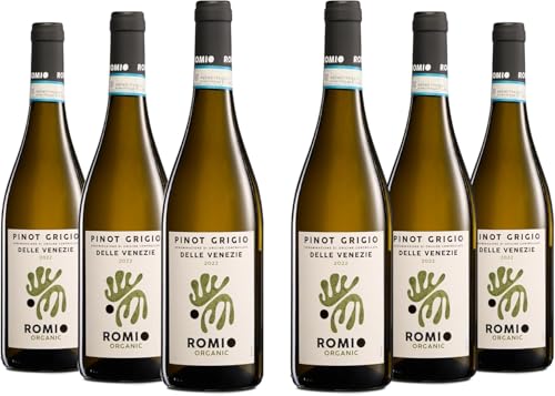 Romio Organic Weißwein Pinot Grigio Delle Venezie DOC BIO mit Birnen- und Zitrusfruchtnoten, einer Klaren Säure und einem Mineralischen Abgang, 12% Vol., Karton mit 6 Flaschen mit jeweils 750 ml