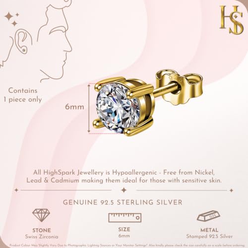 Image of HIGHSPARK 925 Silver Men's Round Solitaire Stud Earring | 92.5 Sterling Silver and Diamond like Brilliance Sparkling Zirconia | Single Stud for Men | Lovely Gift
