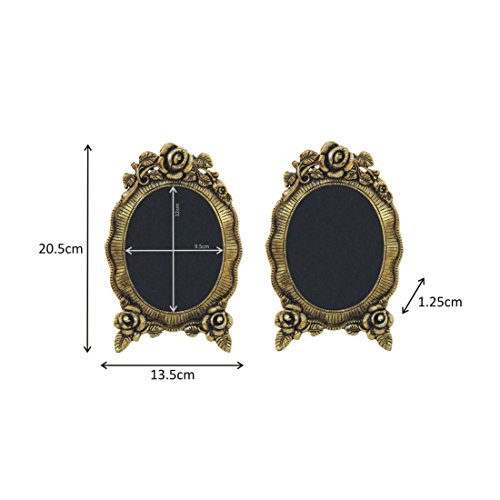 Image of Handicrafts Paradise Metal Photo Frame Antique Gold Finish Oval Picture Frame with Elegant Rose Floral Border Design for Home Office & Gifting - Set of 2 Pc 8 Inch