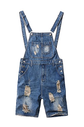 Sokotoo Men's Slim Ripped Blue Denim Bib Overalls Shorts Size 34