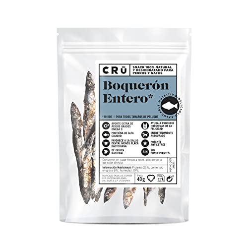 CRU - Snack Premio para Perro y Gato, Boquerones Deshidratados - 40g, 100% Natural