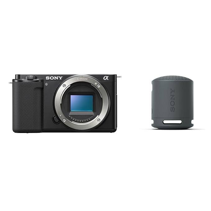 FUSIONSony Alpha ZV-E10 APS-C Camera with Wireless Bluetooth Speaker (SRS-XB100) | 24.2 MP vlog Camera | Made for Creators | Advanced Autofocus | Clear Audio & 4K Movie Recording – Black
