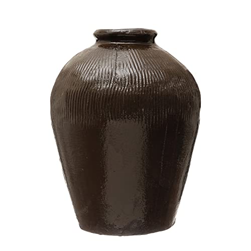 Creative Co-Op Found Decorative Textured Clay Jar, Brown Reactive Glaze, 15'' #TOP11