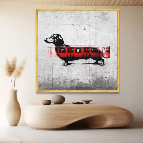 Illustration contemporaine de chien teckel style graffiti tableau rouge et noir