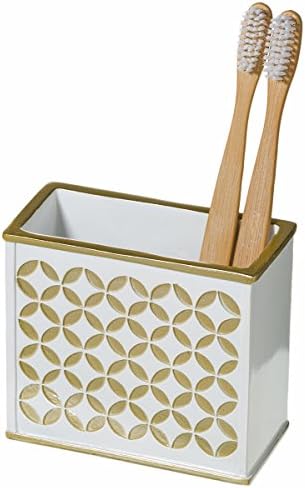 Creative Scents White Toothbrush Holder - Decorative Toothbrush and Toothpaste Holder for Bathroom - Elegant Family Bathroom Toothbrush Organizer Holds Multiple Toothbrushes (Diamond Lattice)