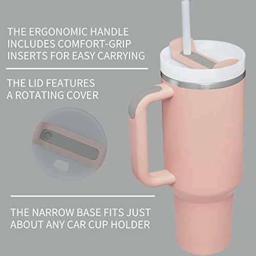 Acuewuja 40Oz/1180Ml Tumbler With Handle, Lid, Straw And Silicone Boot Reusable Double Wall Vacuum 18/8 Stainless Steel Coffee Travel Mug Portable Insulated Beer Cup (Peach) #TOP2