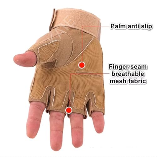 Image of KAIE Tactical Half Finger Gloves for Bike Riding for Motorcycle, Cycling, Workout, Gym, Weight Lifting, Training, Outdoor Sports Protective Gloves with Knuckle Protection (Khaki Brown, L)