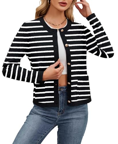 Neineiwu Damen Elastische Strickjacke Elegant Büro Jacke Rundhalsausschnitt Cardiagn mit Taschenklappen Hochzeit-Jacke