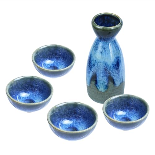 Sizikato, set da 5 pezzi in ceramica per sakè, include 1 bottiglia per sake e 4 bicchieri per sakè.