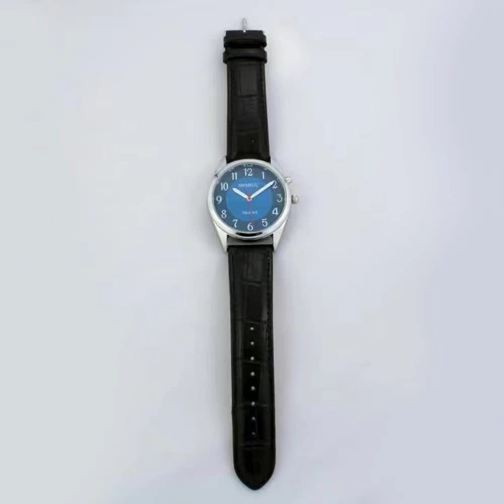 Orologio Parlante Italiano Per Anziani, non Vedenti con Malati di Alzheimer Sonoro Annuncio della data Cinturino in Pelle Nera XM-IT-220410