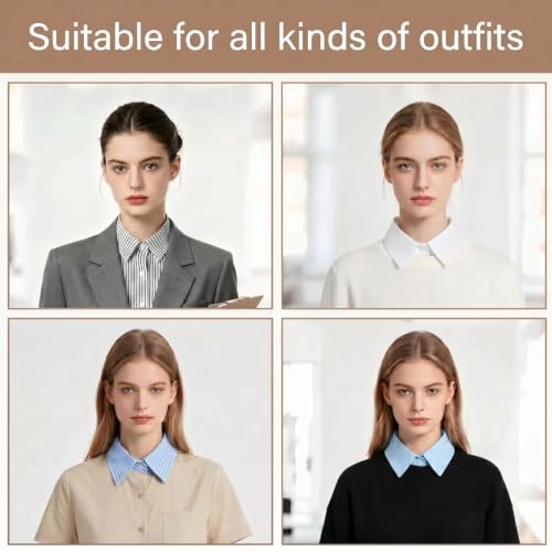 Syhood 4 Pcs Fake Collars for Women Detachable Dickey Collar Blouse, Fake Half Shirts Faux False Collar for Summer Outfits(Cotton,Blue, White,White Strip,Blue Strip) by Syhood - Used condition - Image 6