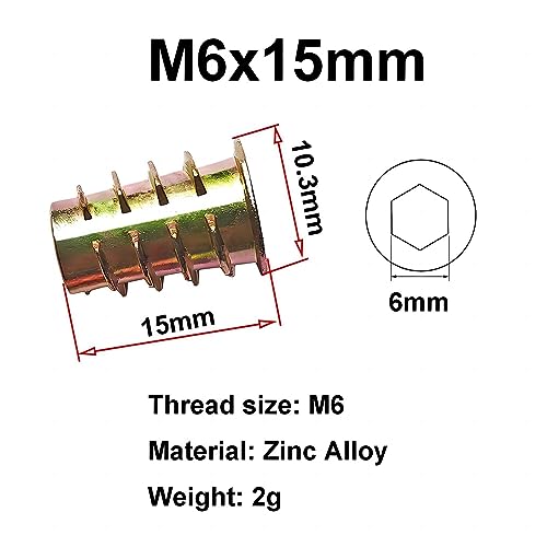 Qrity 20 Pcs Hex Socket Screw-in Nuts Fastener M6x15mm, Zinc Alloy Ladder-Shaped Threaded Insert Nuts, Interface Hex Socket Drive - Image 2