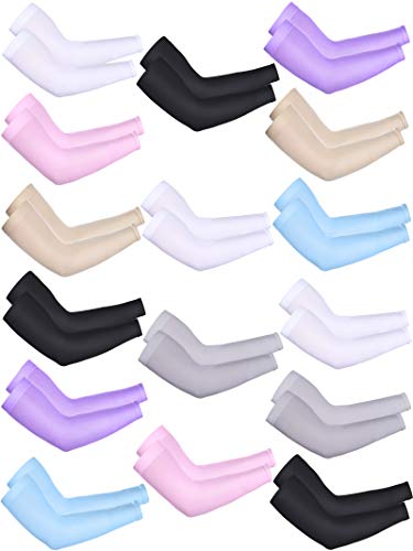 Bememo 16 Pairs Arm Sleeves for Men Women UV Protection Cooling Compression Arm Sleeves Tattoo Sleeve Covers for Arms (Multicolor, Knitted Ice Silk), Multicolor, Knitted Ice Silk