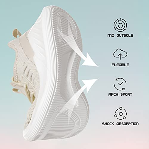 Womens Tennis Shoes - Women Sneakers Workout Running Walking Athletic Gym Fashion Lightweight Nursing Casual Light Shoes Beige #TOP1