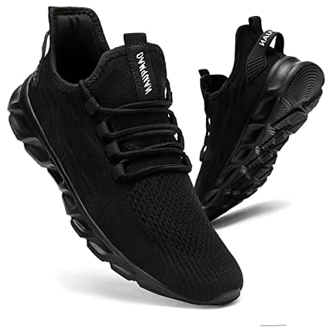 CAIQDM Mens Trainers Running Shoes Leisure Sneakers Mesh Walking Gym Tennis Shoes Lightweight Breathable Sports Outdoor Fitness Jogging Black 11 UK Cover