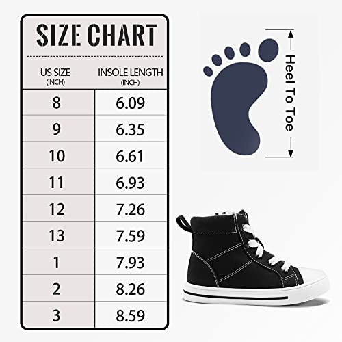 K KomForme Kids Sneakers for Boys and Girls Toddler Canvas High Top Walking Causal Shoes with Zipper Black