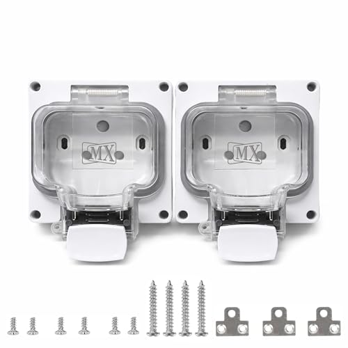 Image of MX IP66 Waterproof Outdoor Socket Box with Dual 16A Indian Sockets, 250V Weatherproof Dustproof Power Outlet, 4 Module Socket Modular Wall Box with Locking System & Spring Cover for Garden Balcony