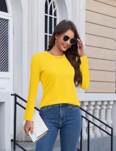 Image of YUCOLEN Long Sleeve Shirts for Women Cotton Crew Neck Casual Tops Fall