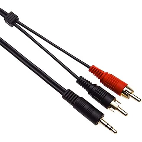 Keple | Black 3.5mm Stereo Male Jack Plug AUX-IN to 2 Male RCA Audio Cable Lead for Connecting a Laptop, Computer, Smartphone to Amplifier, Amp, HI-FI System | Gold Plated (2m / 6.5ft) Cover