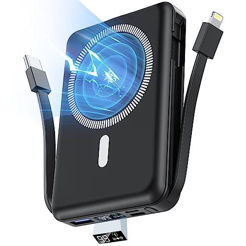 Podoru Wireless Portable Charger, 10000Mah Magnetic Power Bank Built-In Usb C Lighting Cables 22.5W Pd Fast Charging Led Display Mag-Safe Battery Pack For Iphone 14/13/12/Mini/Pro/Pro Max - Black #TOP3