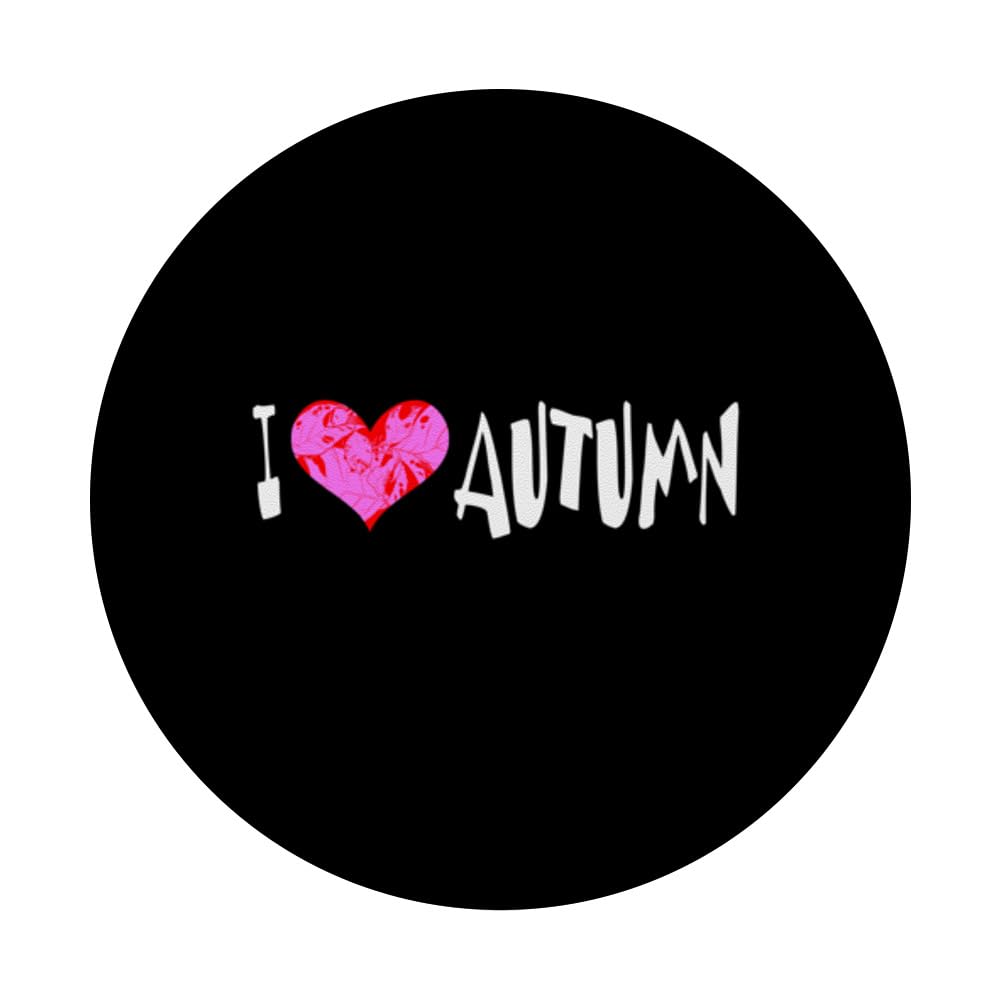 I Love Autumn Fall Heart Autumn PopSockets Swappable PopGrip, Black - Image 3