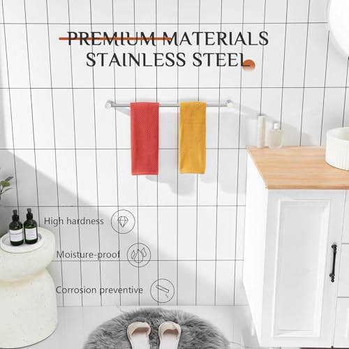 Image of KOKOSIRI Towel Bar Brushed Nickel 24-Inch Bathroom Towel Holder Single Rack Bathroom Hardware Accessories Wall Mounted Stainless Steel, B4007BR-L24