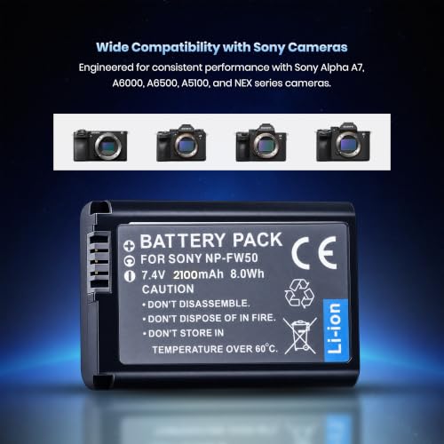 Image of Simpex FW50 Rechargeable Camera Battery 2100mAh 7.4V Li-ion Replacement Battery Compatible with Sony Alpha A7, A6000, A6500, A5100 & NEX Series Mirrorless Cameras(Black)