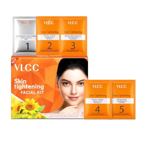 Image of VLCC Skin Tightening Facial Kit - 25g X 3 (75g) (Pack of 3) | Skin Elasticity Facial | Helps Remove Toxins and Reduces Blemishes | With Berberry, Wheatgerm, Carrot Extract, and Geranium