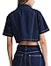 POTILI Women's Cropped Jean Jacket, Short Sleeve Denim Shirt Button Down Casual Short Denim Jacket with Pocket Dark Blue