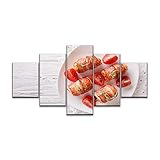 5 panels Wall Art Print On Canvas Stuffed chicken breast wrapped in bacon close up horizontal top view Modern Abstract Picture Poster for Home Decor Stretched and Framed Ready to Hang (60''Wx32''H)