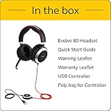Jabra Evolve 80 UC Stereo zestaw słuchawkowy, przewodowy i wokółuszny, z technologią zintegrowanej komunikacji (UC) i aktywną redukcją szumów - złącza USB i jack 3,5 mm - czarny