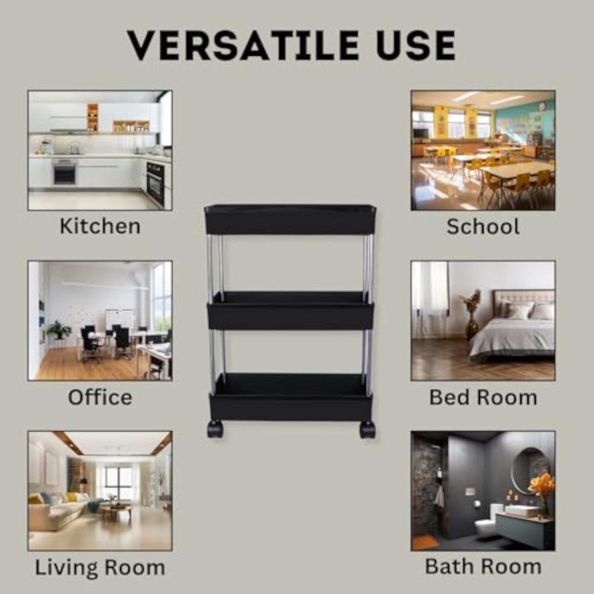 3 Tier Storage Rack with Wheels for Kitchen