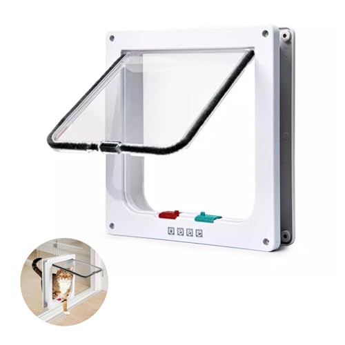 Katzenklappentür,4 Wege Verriegelung Große Katzentür Wetterfest Haustier Tür Öffnung Glas Acrylplatte Innen Außentüren,Wände und Holztüren (Größe,28,5cmx24,5cm)