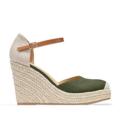 Image of FISACE Womens Summer Espadrille Heel Platform Wedge Sandals Ankle Buckle Strap Closed Toe Shoes